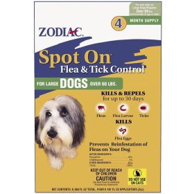 Zodiac Spot on Flea & Tick Controller for Dogs - Large Dogs over 60 lbs (4 Pack)