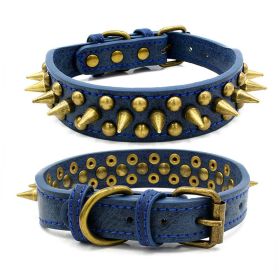 404 POPMARKET Retro Studded Spiked Rivet Large Dog Pet Leather Collar Pit Bull S-XL (Option: Blue-S)